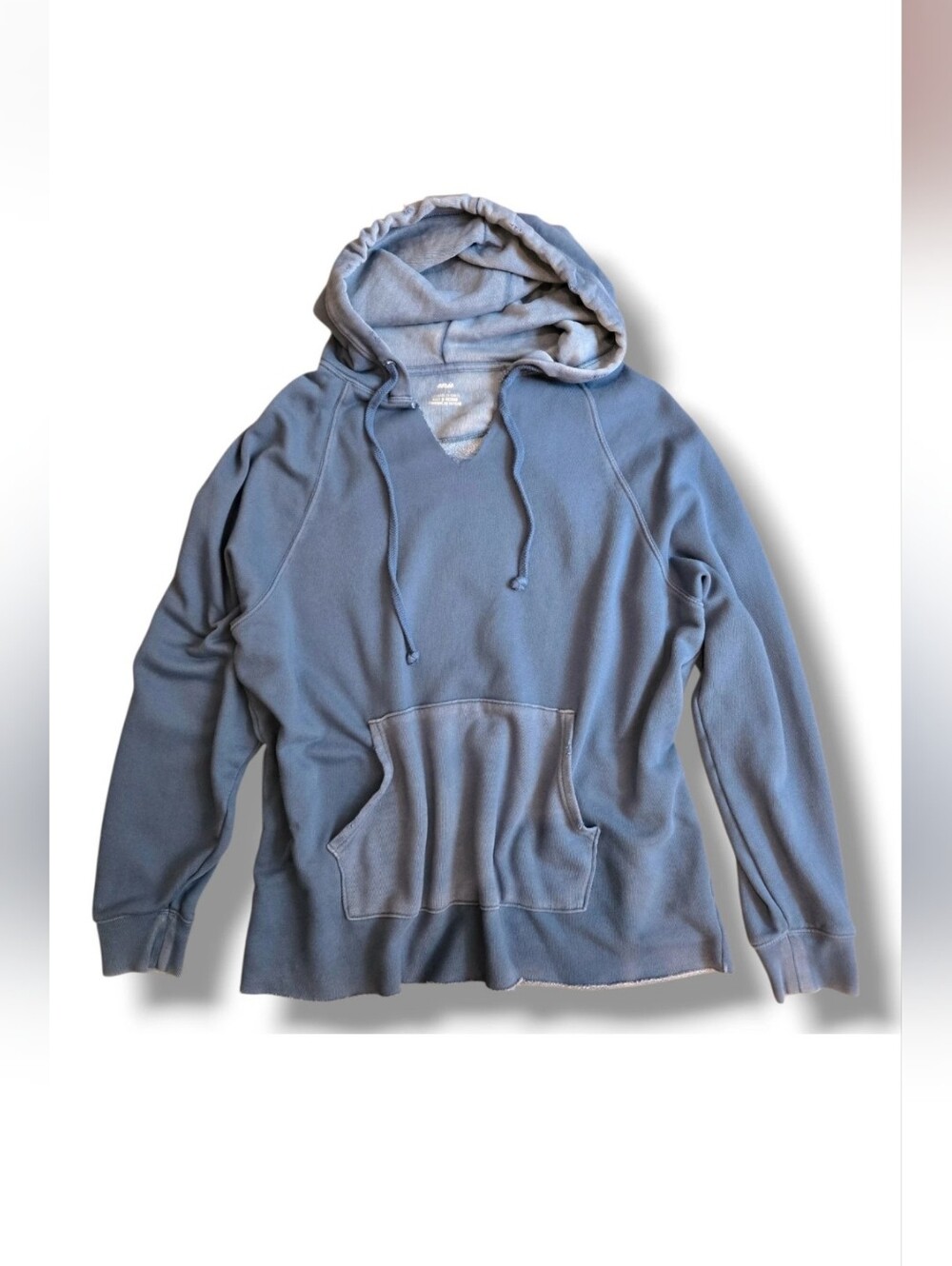 Aerie Blue Oversized Hoodie Sweatshirt sz.M Distressed Raw Hem Boho Cozy grunge